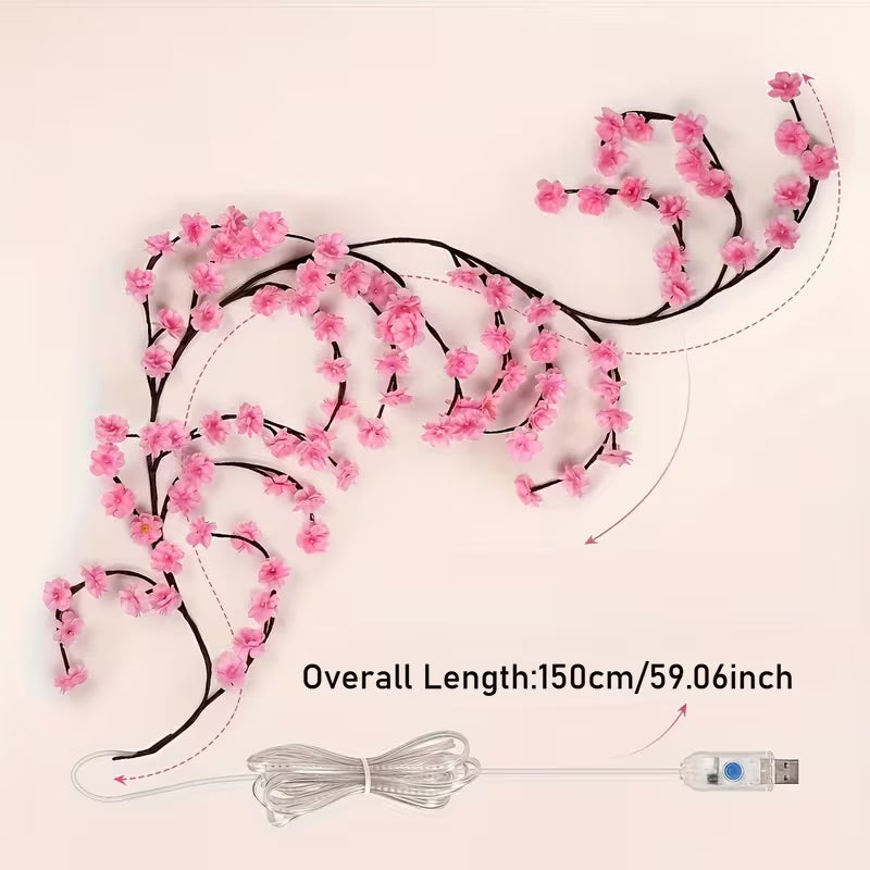HOTU Cherry Blossom Vine String Lights, Featuring 36/48 LED Bulbs And 36/48 Cherry Blossom
