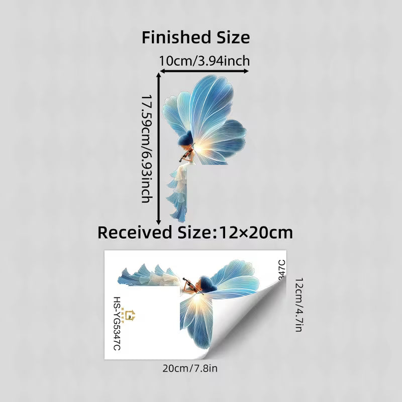 1pc Glow-In-The-Dark Violin Fairy Wall Sticker, Luminous Blue-Winged Violin Fairy
