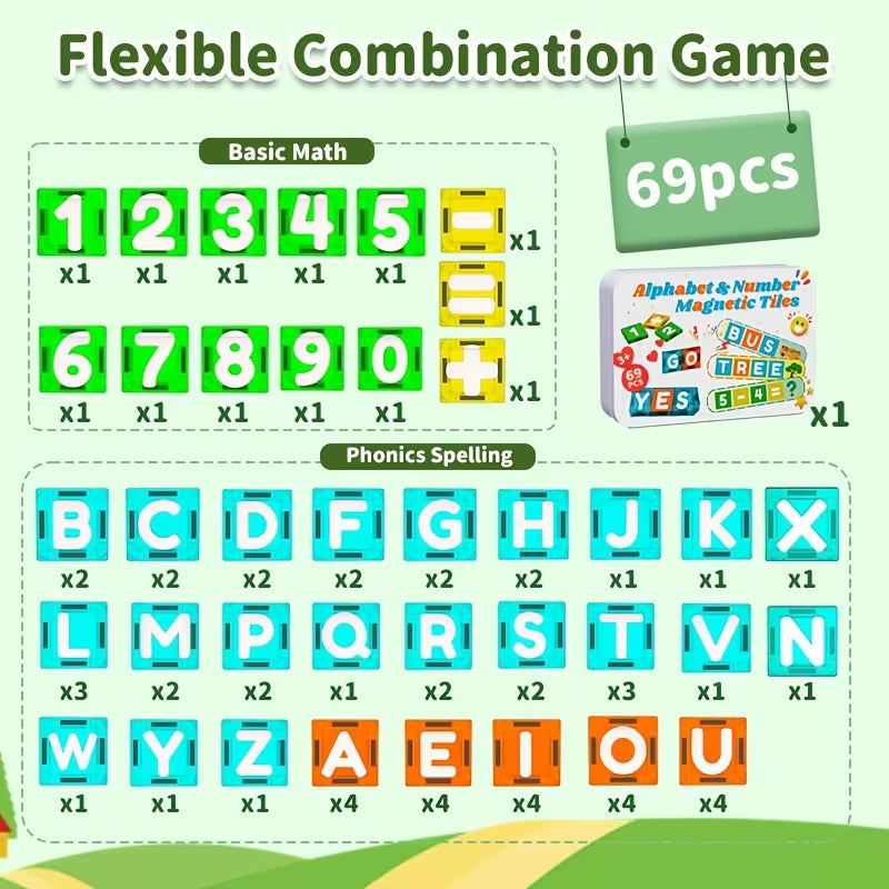 Magnetic Tile Alphanumeric Toys