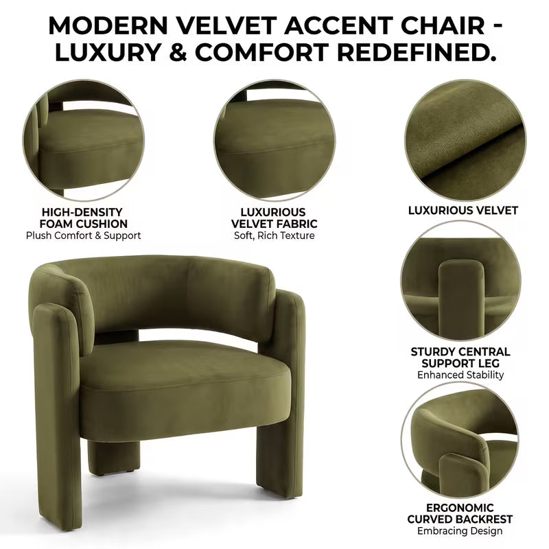 2pcs/1pc Modern Velvet Accent Chair, Decorative Chair, Comfy Upholstered Barrel Chairs with 3 Legs