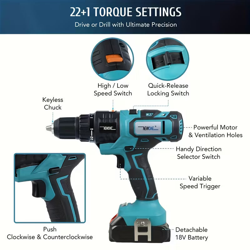 Brushless Multifunctional 5-in-1 Power Tool Combination Set, Accessories: Electric Drill