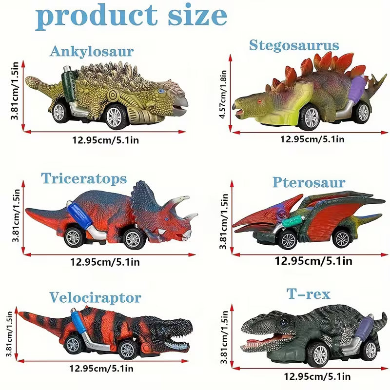 6-Pack Dinosaur Pull-back Toy Cars Set Plastic