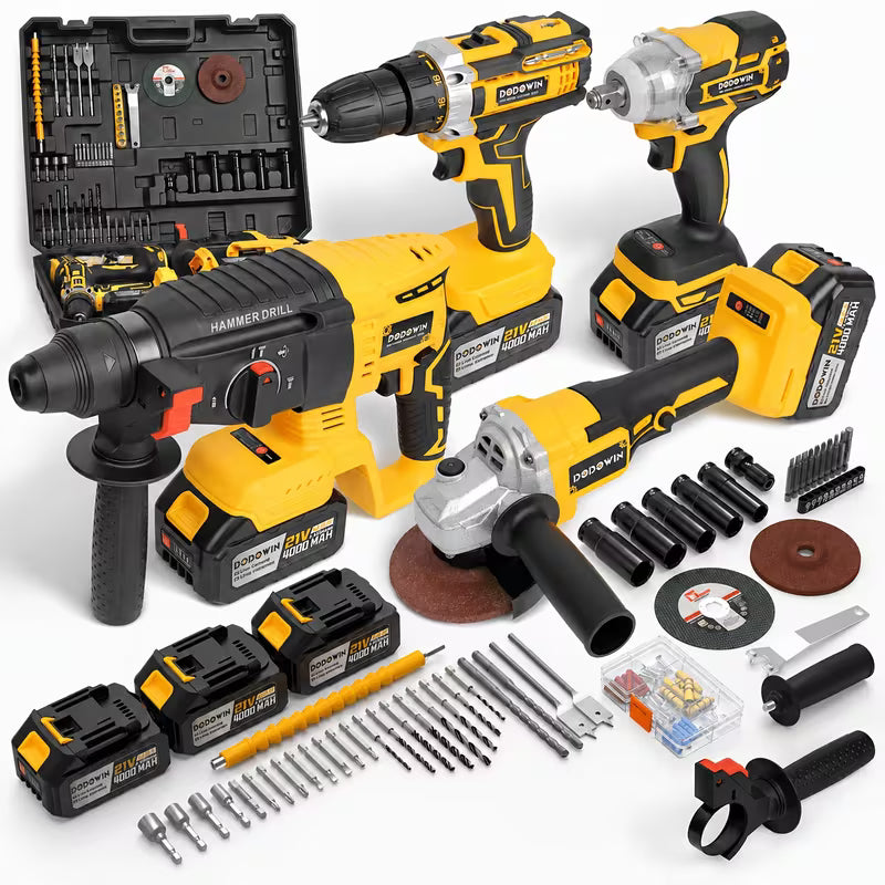 ll-In-One 21V Brushless Power Tool Kit for Home - 2/4 Cordless Tools with 2/3 Batteries