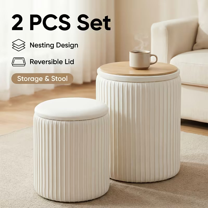 Round Storage Ottomans Set