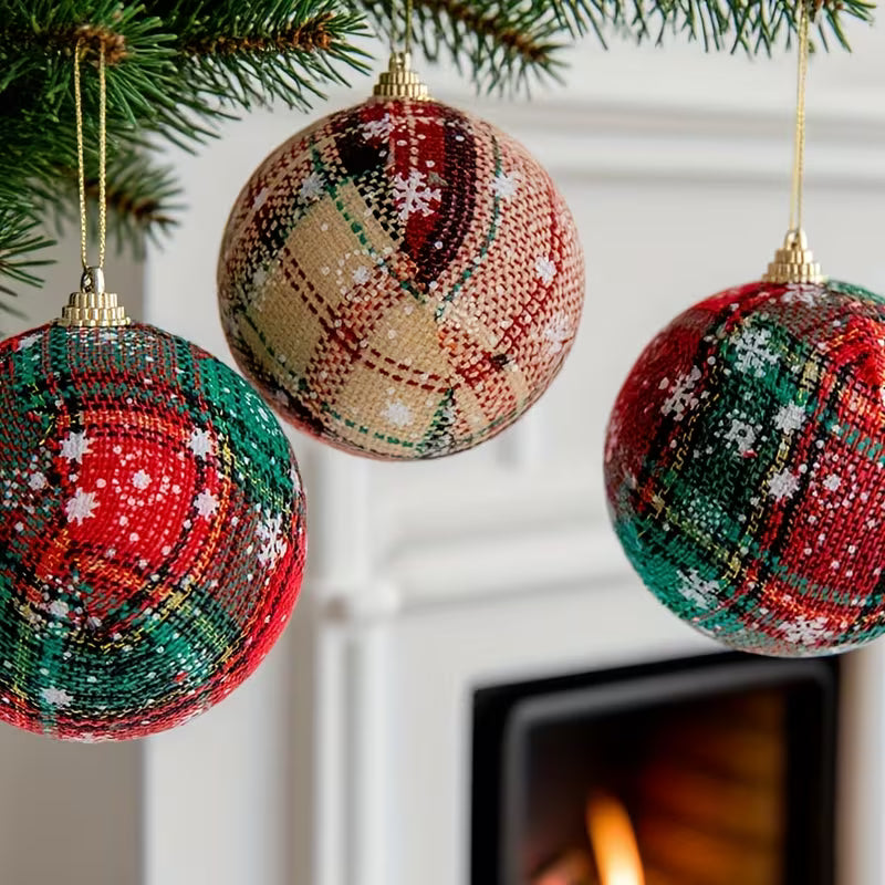 Heavy-Duty Plaid & Snowflake Christmas Ornaments, 9.65*9.65inch Gift Box Set(9 Ornament