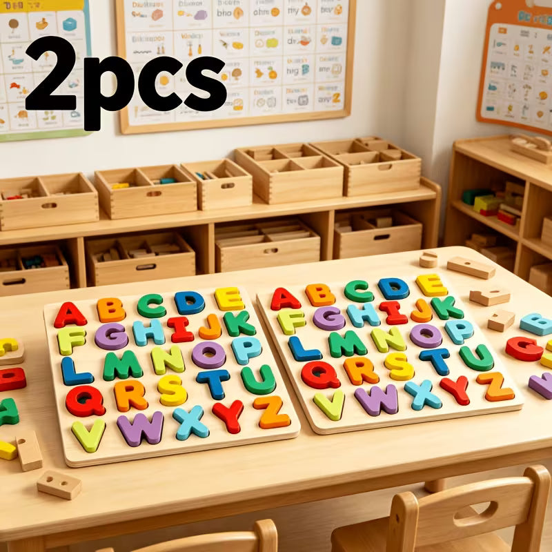 Wooden Alphabet and Number Puzzle 2-Pack