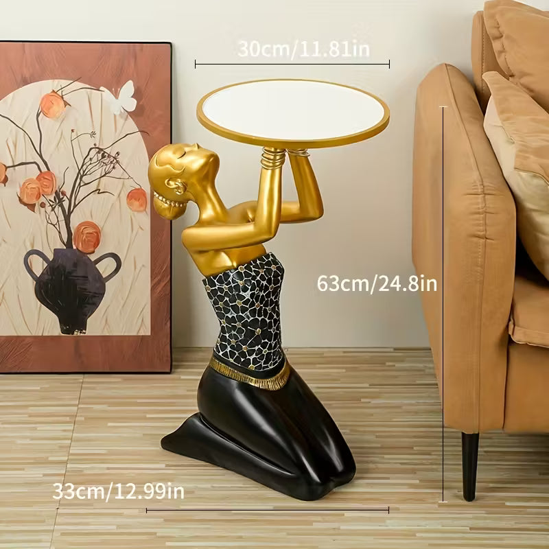 1pc Resin Black + Golden Kneeling Figure Side Table