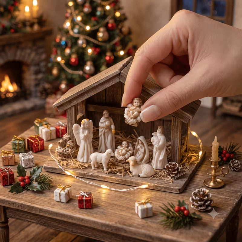 Collectible Statues 7pcs Miniature Nativity Scene Set, Including Holy Family Figurines: Virgin