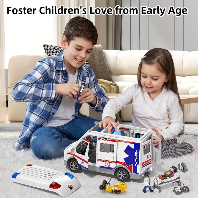 Ambulance Cars Toy for Kids Friction Powered Truck with Light And Sound Emergency Vehicle Toy