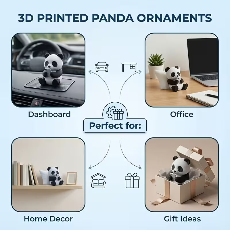 2pcs Set (Cute Panda Sculpture Ornament And Potted Insect Decoration) Panda Sculpture