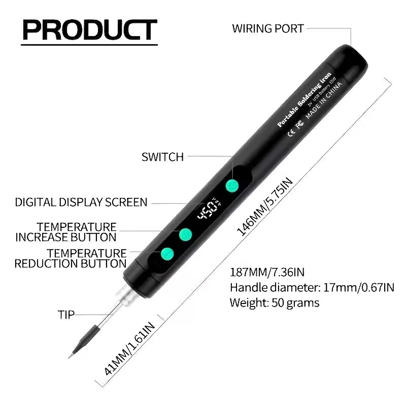 Portable USB Charging Wireless Soldering, Digital Display Temperature Control Precise