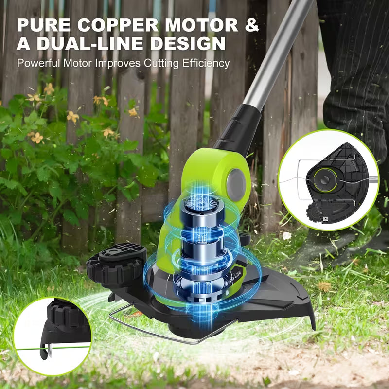 String Trimmer, 10-inch Cordless Weed Wacker, 2.0Ah Battery Set, Plastic
