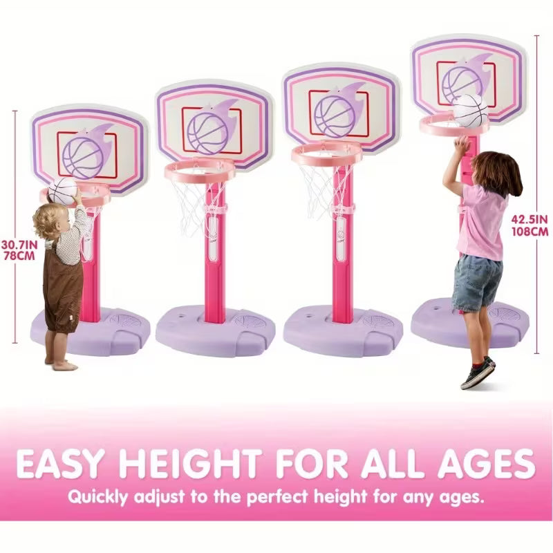 Toddler Basketball Hoop Adjustable Height Kids Basketball Goal with 4