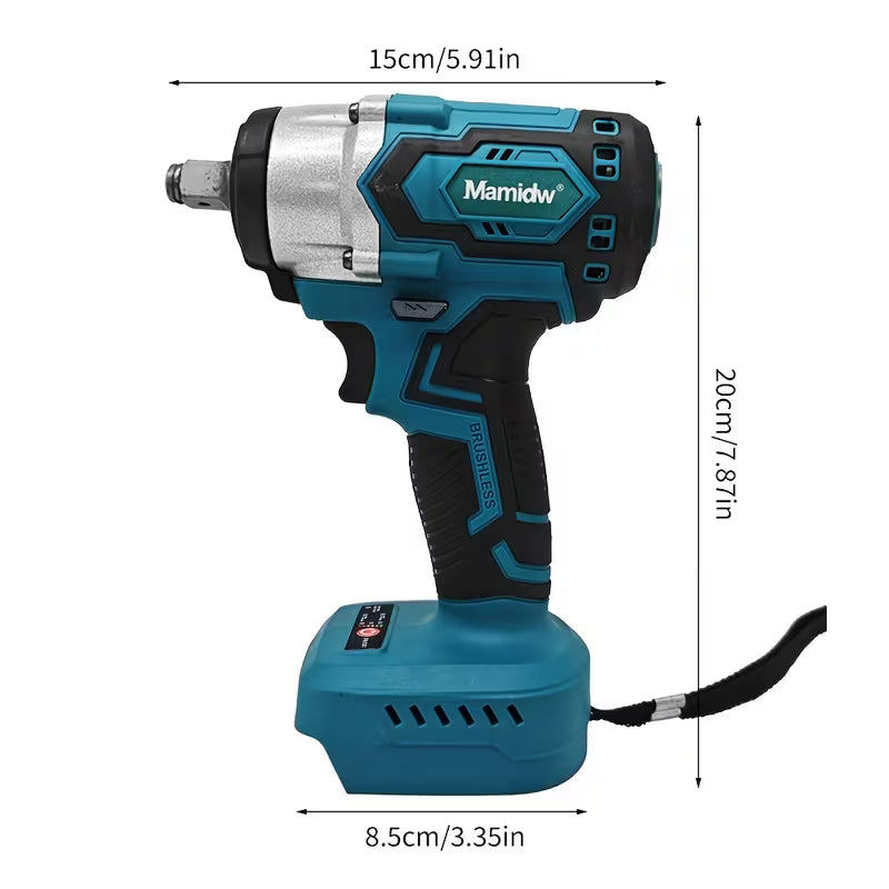Mamidw 800N.M Cordless Impact Wrench High Torque LED Brushless Electric Wrench 18V Auto Repair