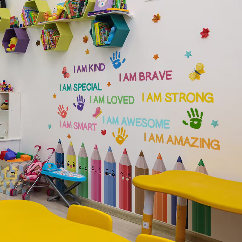 2 Sheets Cute Pencil Wall Stickers for Kids Room Decor