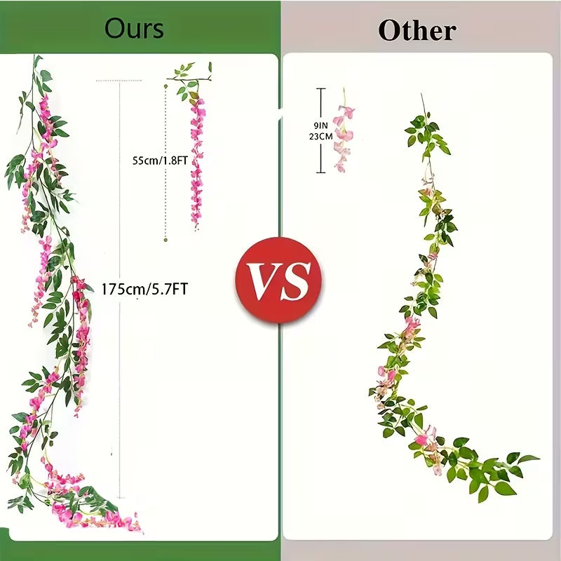 2-Pack Artificial Wisteria Garland - 173.74cm Fake Purple Vine, Plastic, White