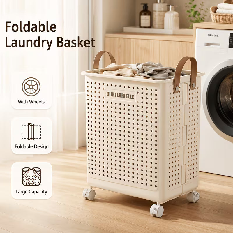 One Large Foldable Laundry Basket Without Cover, Leather
