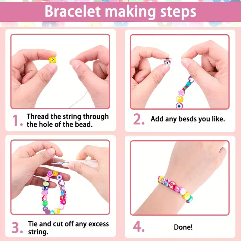 Bracelet Making Kit • Fruit Flower Polymer Clay Beads • Mixed Set