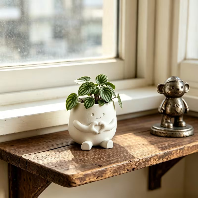 Cute Lucky Heart-Shaped Planter, Succulent and Pothos Flower Pot, Suitable for Desktop Art
