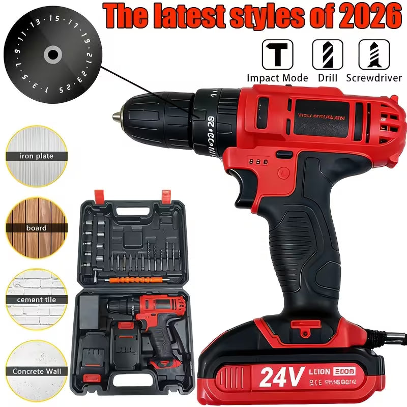 24V Cordless Impact Drill Set