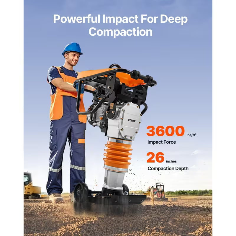 VEVOR Jumping Jack Compactor, 6.5 HP Vibratory Rammer