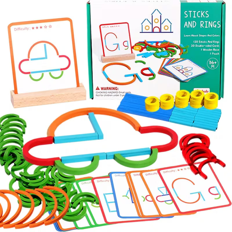 Wooden Creative Sticks and Rings Educational Toy
