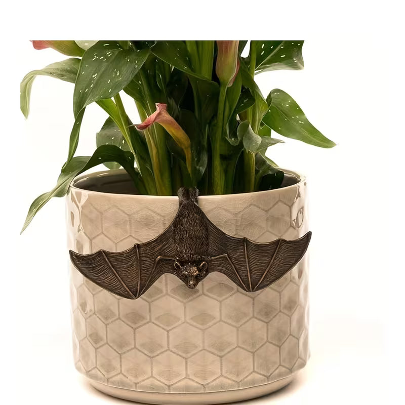 1pc Resin Bronze Winged Bat Planter Hanger, Bat Element, Garden Decoration, Planter Companion