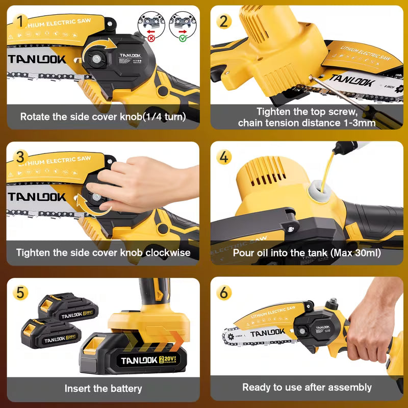 Mini Chainsaw 6-Inch Cordless Battery Indicator- Handheld Electric Battery Powered Hand Chainsaw