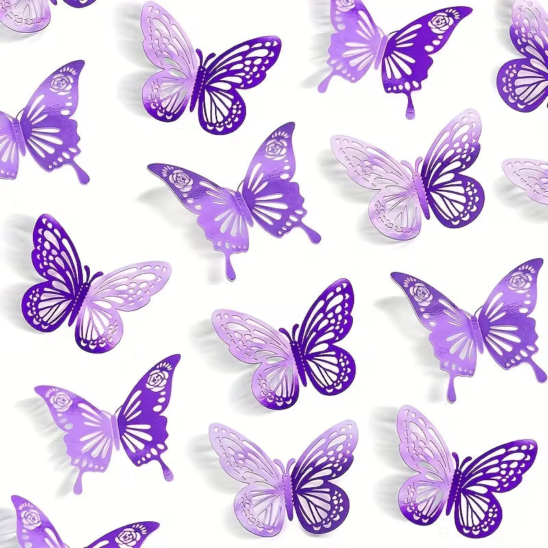 30pcs Purple Butterfly Wall Stickers - 2 Styles, 3 Sizes, Removable Self-Adhesive Decorative Decals