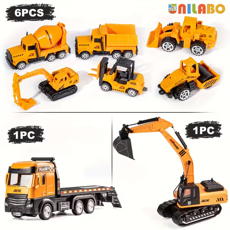 Unilabo 1pc/6pcs Alloy Small Construction Cars Vehicles, Die Cast Mini Set