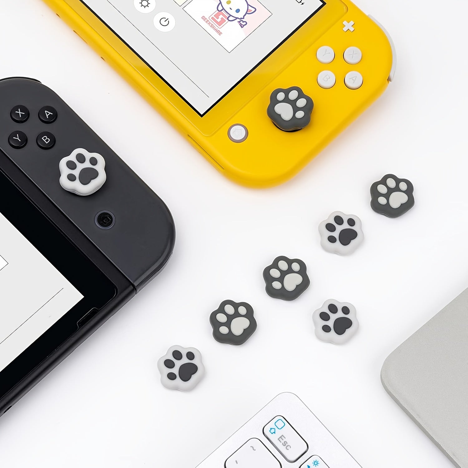 Four Cat Paw-Shaped Thumb Grip Covers, Soft Silicone Joystick Protective, Silicone