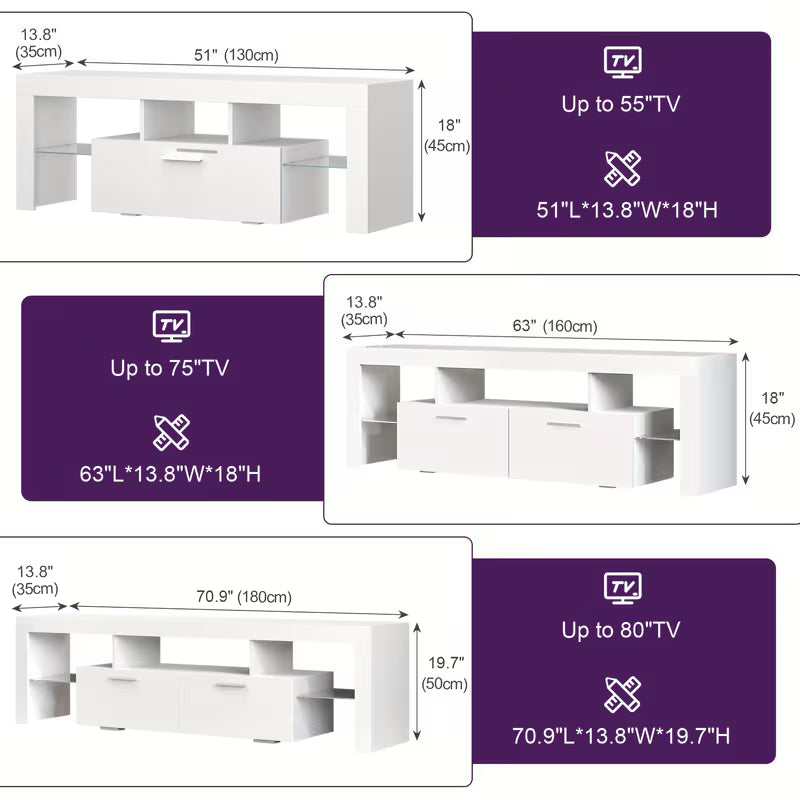 High Gloss White TV Stand, Glass, White