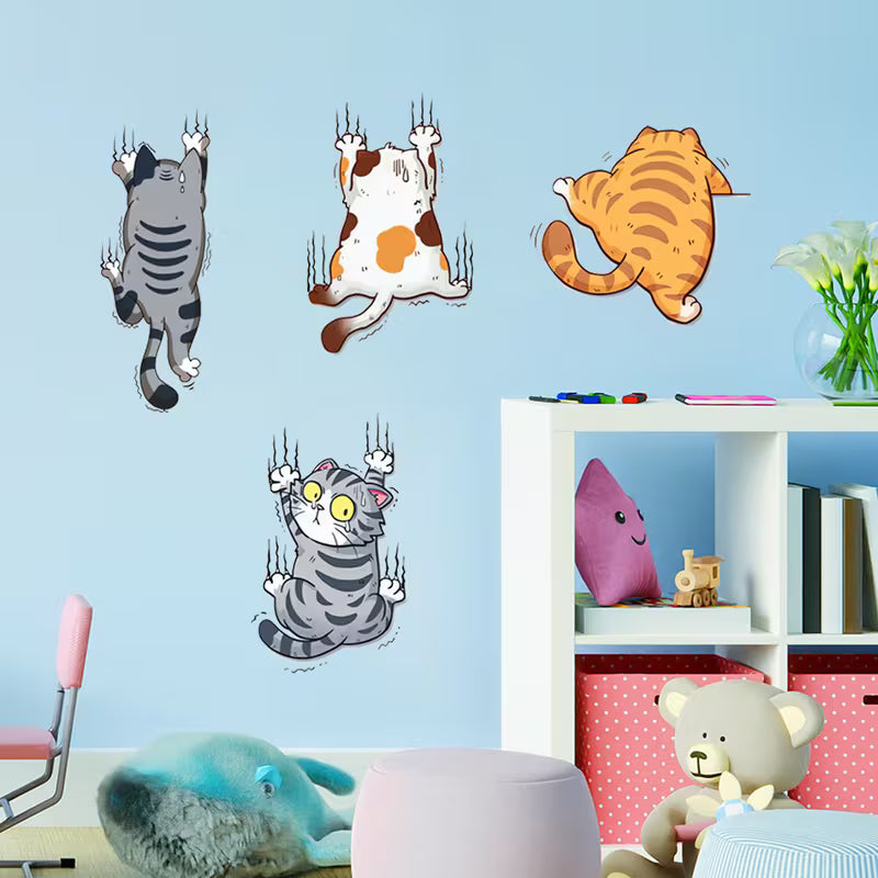 Cute and Fun Cat Climbing Stickers, Cartoon