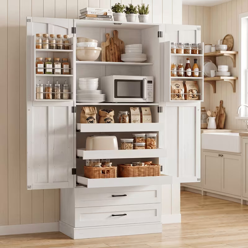 71 Inch Tall Kitchen Pantry Cabinet, Freestanding Wooden Storage Hutch with 3 Pull Out Shelves