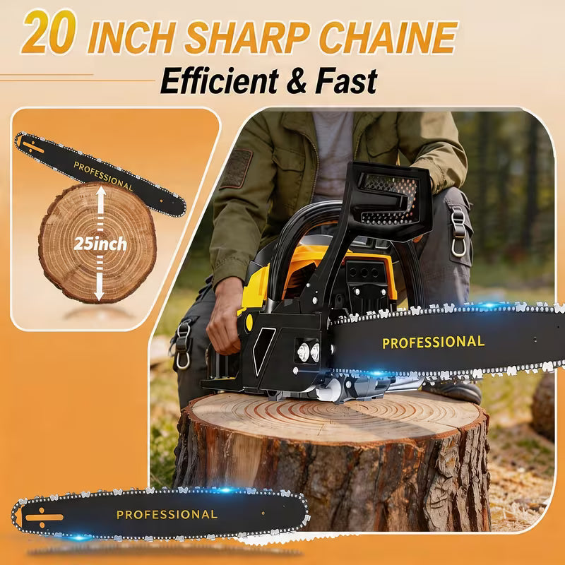 62cc 4.5HP 20Inch Gas Chainsaw 12000RPM, 2-Stroke Gasoline Powered Chainsaw Cutting Wood Gas Sawing