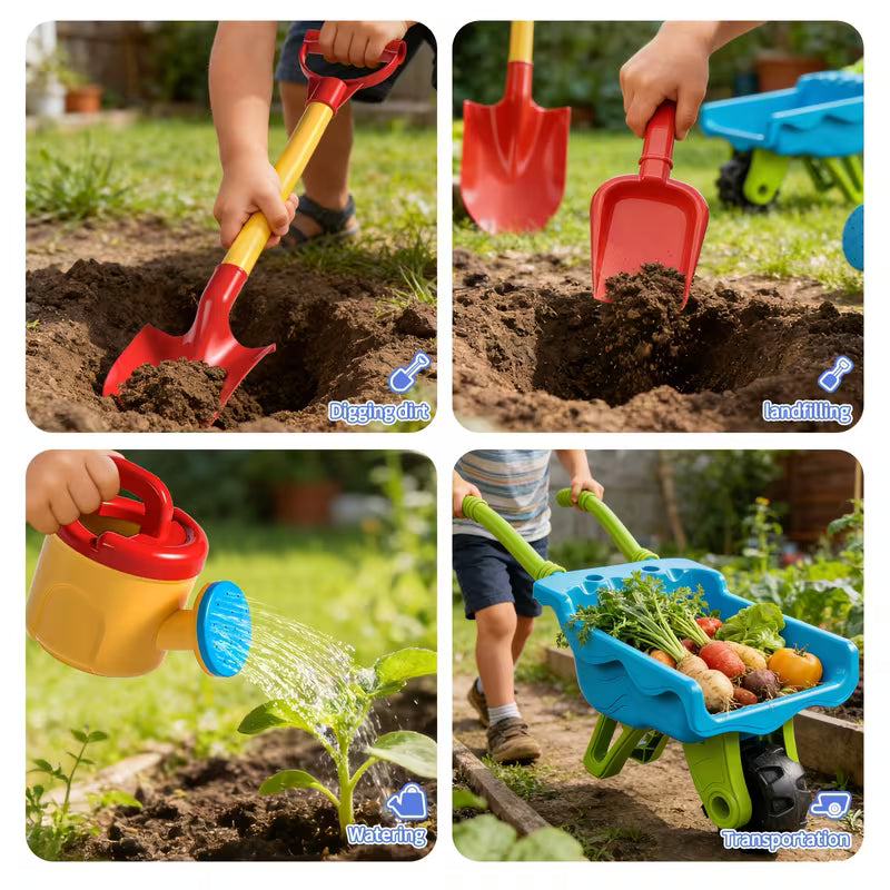 BABY HOME Outdoor Beach Wheelbarrow Cart Toy Set Includes Sand Shovel