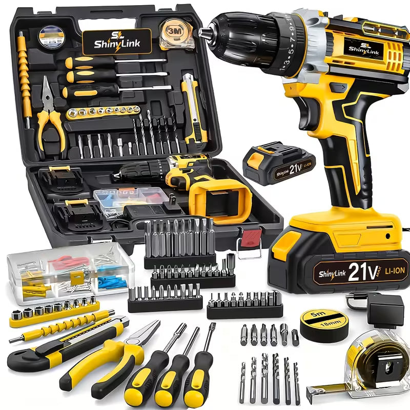 21V Cordless Impact Wrench Wireless Drill Set, Brushless Electric Impact Gun Drill, Toolbox
