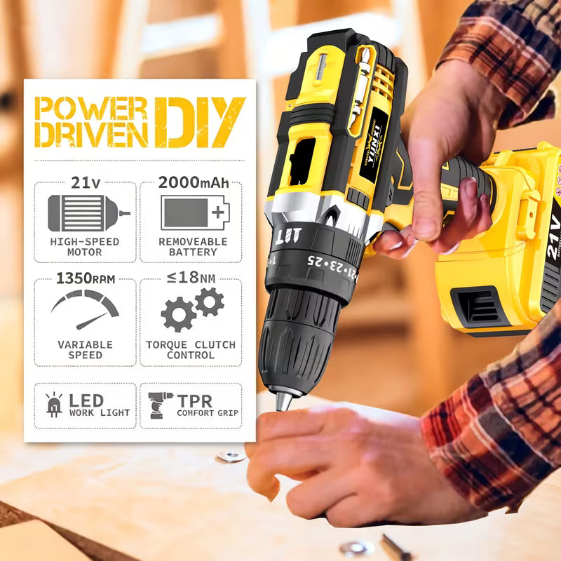 21V Rechargeable Impact Drill, Electric Screwdriver Tool Set