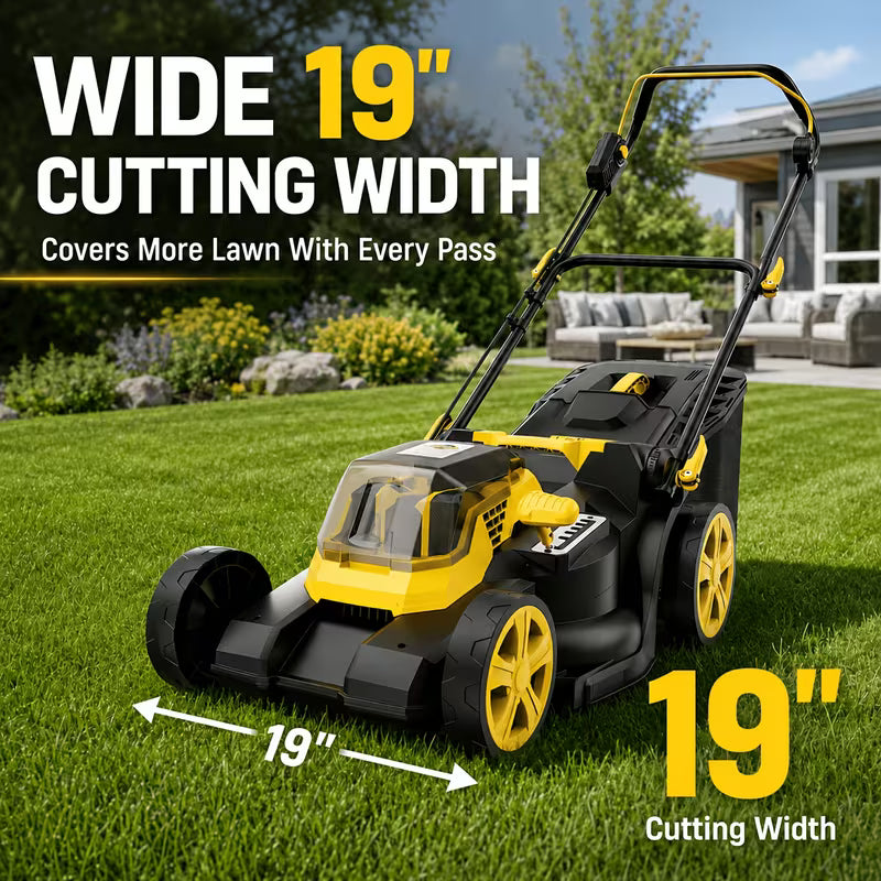 40V 19-Inch Brushless Cordless Lawn Mower, 15.59gal Grass Catcher, 6 Cutting Height Settings