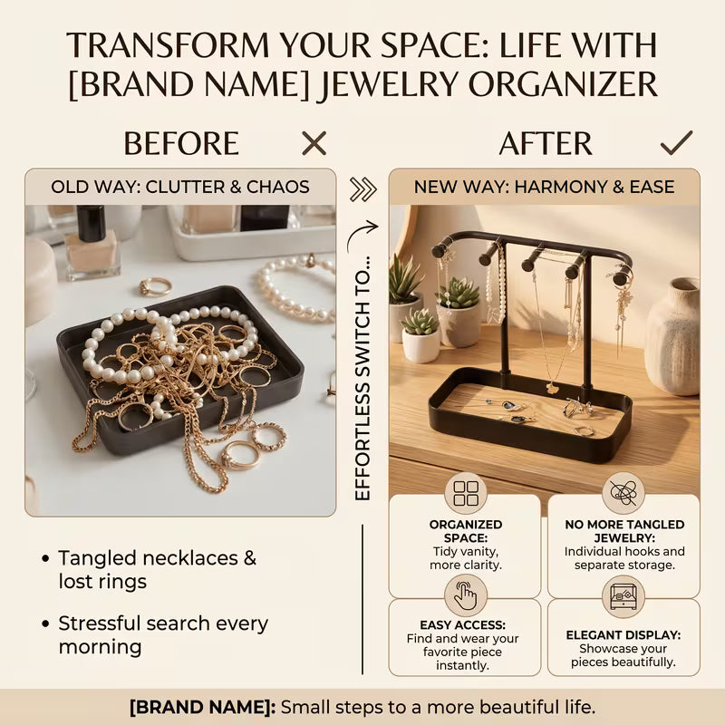 Jewelry Organizer Box - Durable Plastic Design for Necklaces, Earrings, Jewelry, Keys