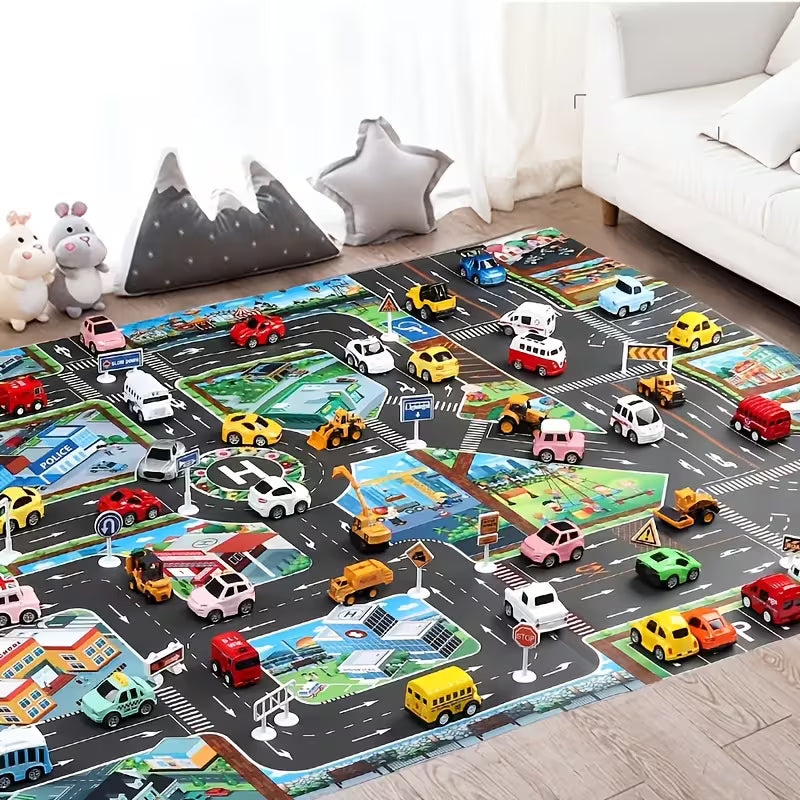 City Traffic Play Mat, Fantasy Traffic Parking Lot Map, Parking Set