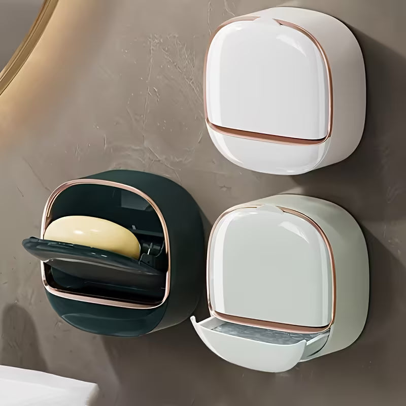 Wall-Mounted No-Drill Soap Dish Shelf, Household Bathroom Drainable High-End Cream Style