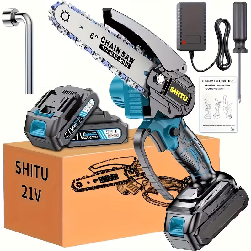 Mini Cordless Chainsaw, Lightweight & Portable Handheld Electric Tree Cutter with Splash Guard