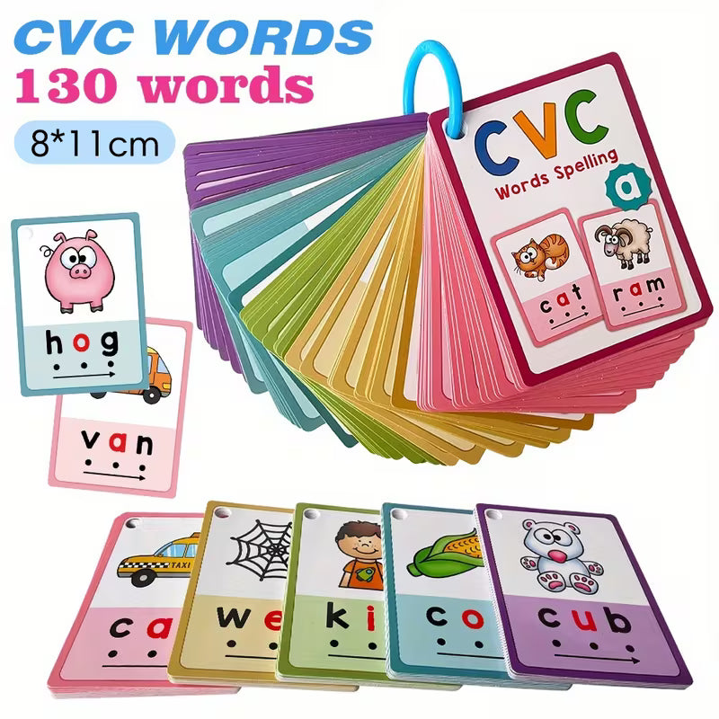 130 CVC Phonics Flashcards for Children in Kindergarten and Preschool