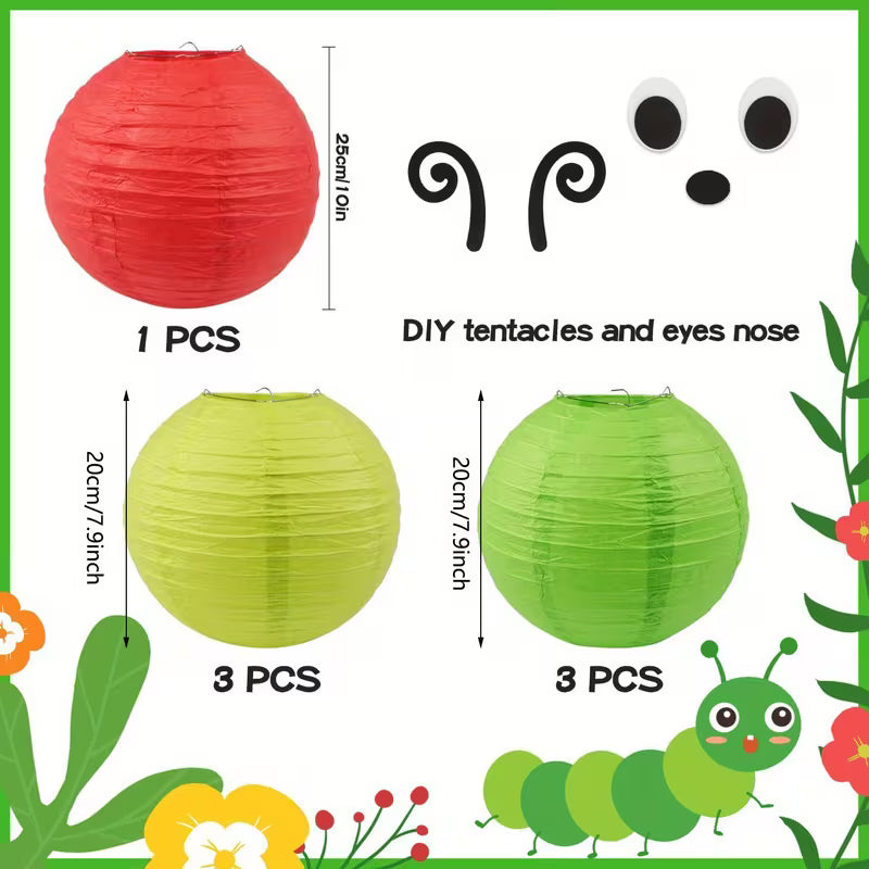 Caterpillar Paper Lanterns Red Green Paper Lanterns Set, Red