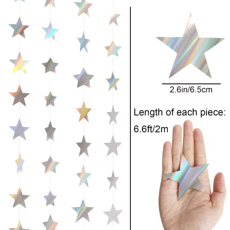 Star Garland Holographic Decor Party Streamers Twinkle Star Paper Banner Backdrop for Wedding Baby