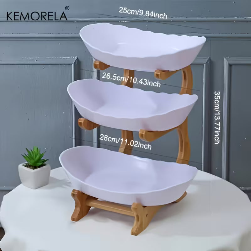 KEMORELA 3-Tier Wooden Fruit and Vegetable Basket with Wooden Legs - Versatile Kitchen