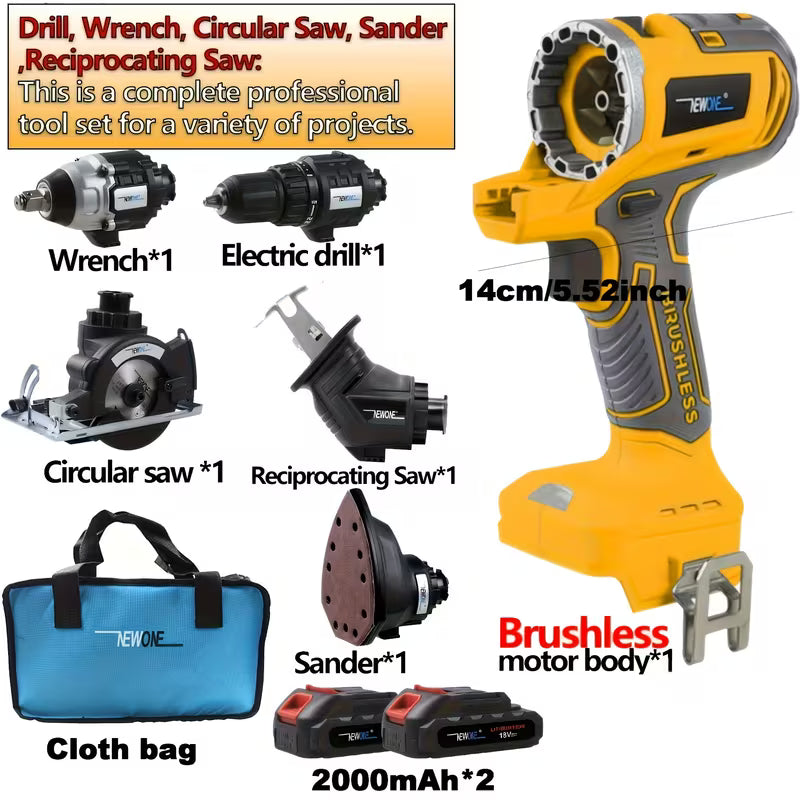 5 in 1 NEWONE 18V/20V MAX Brushless Lithium-Ion Cordless Tool Combo Kit Impact Driver, Impact Drill