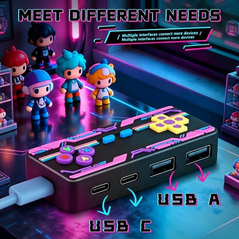 Cyber Game Controller Shaped USB Hub, Trendy Cool Gaming Style Set