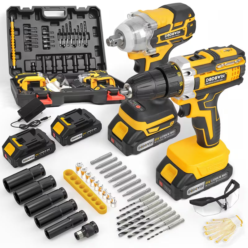 All-in-One 21V Brushless Power Tool Kit for Home - 4 Cordless Tools with 2/3 Batteries